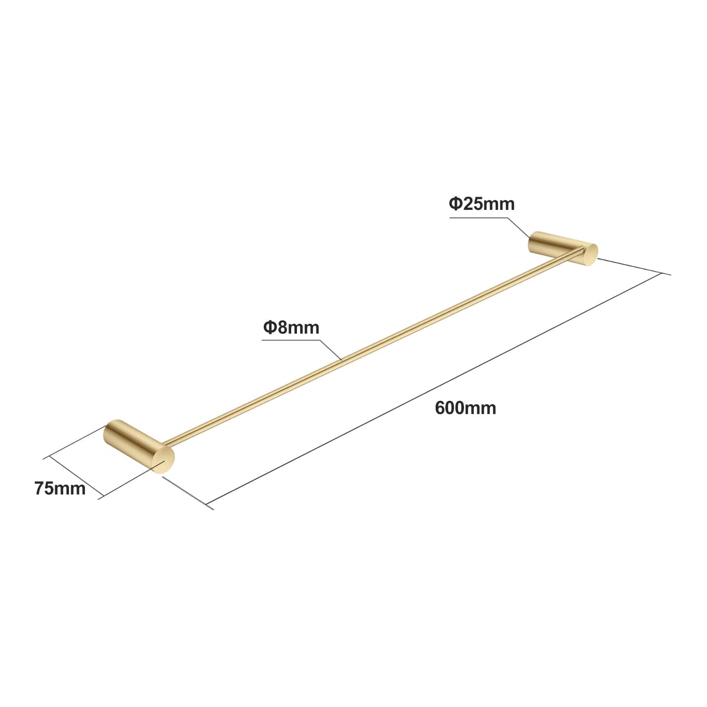 600mm Brushed Gold Pin Single Towel Rail | BUYG6201.TR