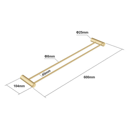 600mm Brushed Gold Pin Double Towel Rail | BUYG6202.TR