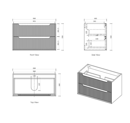 Byron Fluted 900mm Woodland Oak Wall Hung Vanity - Cabinet Only with Leg