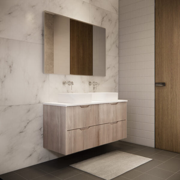 1200mm * White oak           * Fluted style          *  2 tiers                 4 Drawers                      * Wall Hung