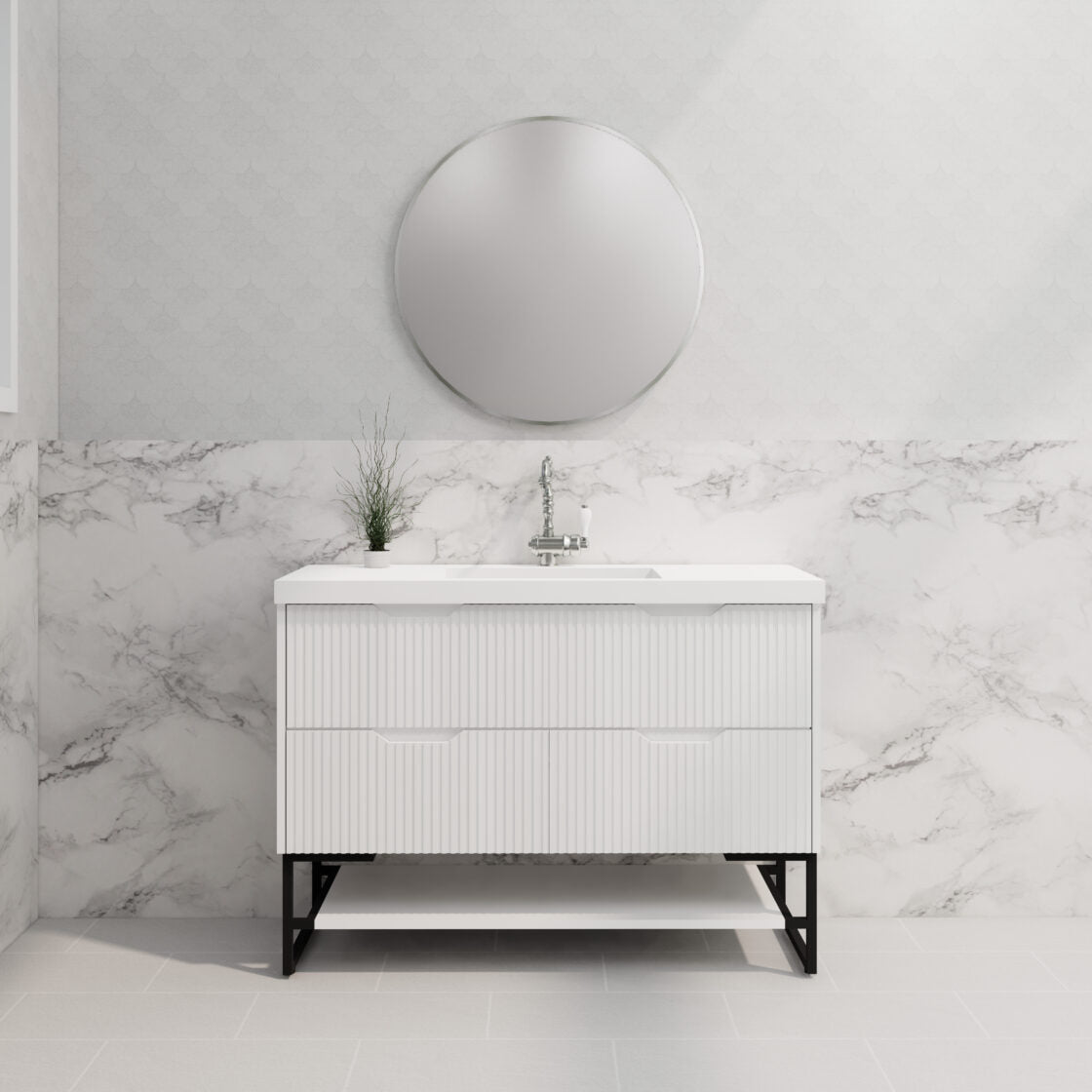 1200mm * Matt White            * Fluted style          *  2 tiers                 4 Drawers                      * Freestanding