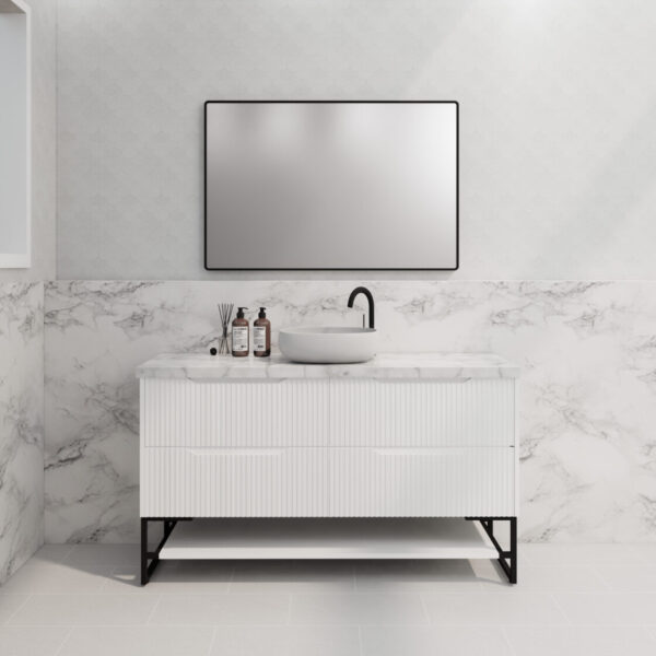 1500mm * Matt White            * Fluted style          *  2 tiers                 4 Drawers                      * Freestanding