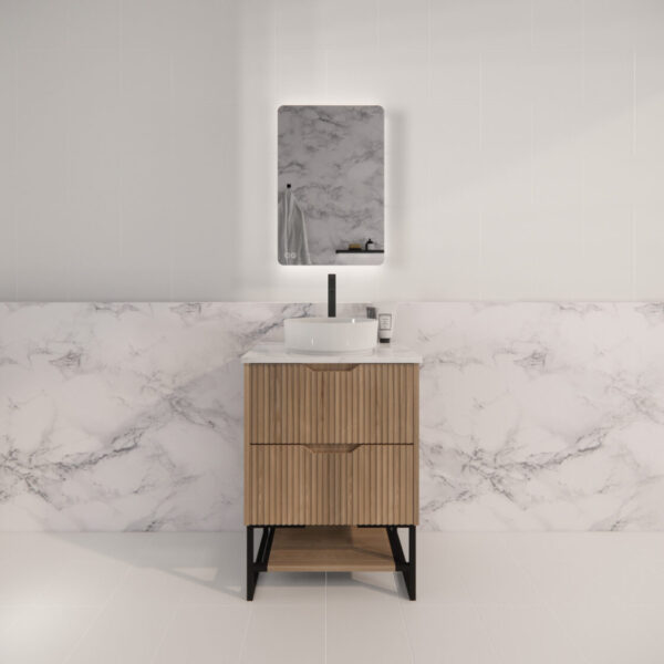 600mm * American oak           * Fluted style          *  2 tiers                 2 Drawers                       *Freestanding