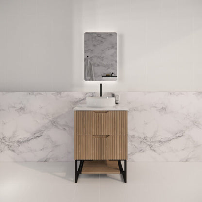 600mm * American oak           * Fluted style          *  2 tiers                 2 Drawers                       *Freestanding