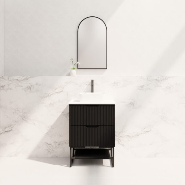 600mm * Matt Black   *Fluted style                        * 2 tiers                 2 Drawers                           *Freestanding