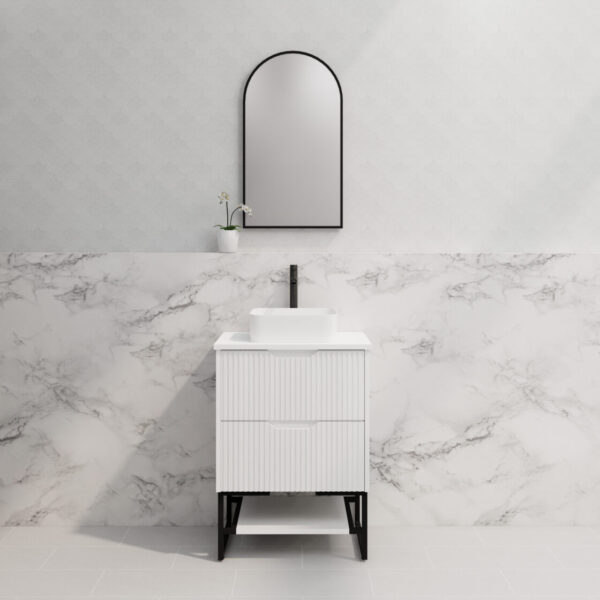 600mm * Matt White   *Fluted style                        * 2 tiers                 2 Drawers                           *Freestanding