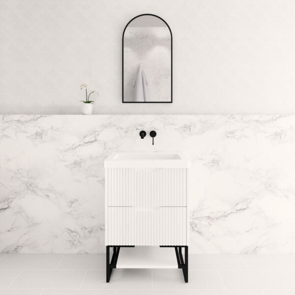 600mm * Matt White   *Fluted style                        * 2 tiers                 2 Drawers                           *Freestanding