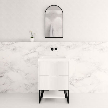 600mm * Matt White   *Fluted style                        * 2 tiers                 2 Drawers                           *Freestanding