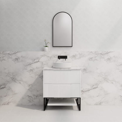 750mm * Matt White   *Fluted style                        * 2 tiers                 2 Drawers                           *Freestanding