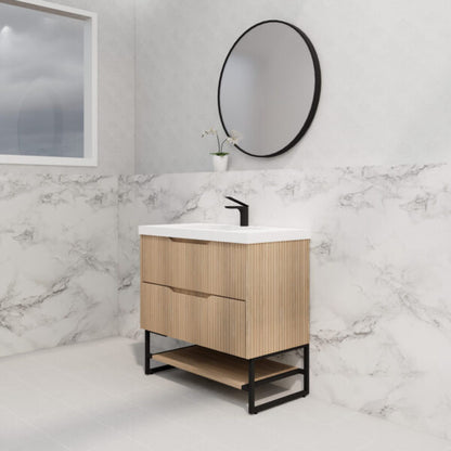 Bali Wall Hung Bathroom FS Vanity American Oak Linear Fluted Cabinet