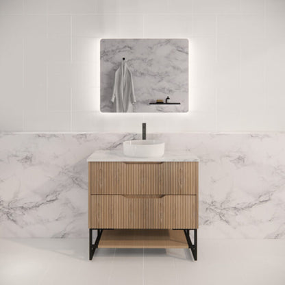 Bali Wall Hung Bathroom FS Vanity American Oak Linear Fluted Cabinet