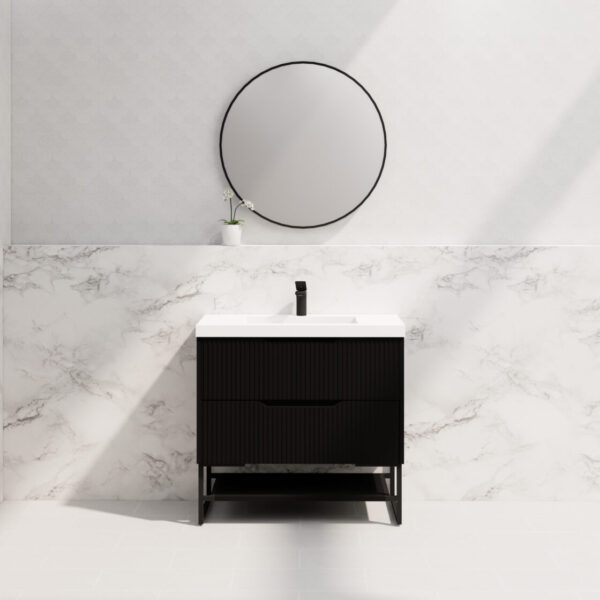 900mm * Matt Black   *Fluted style                        * 2 tiers                 2 Drawers                           *Freestanding