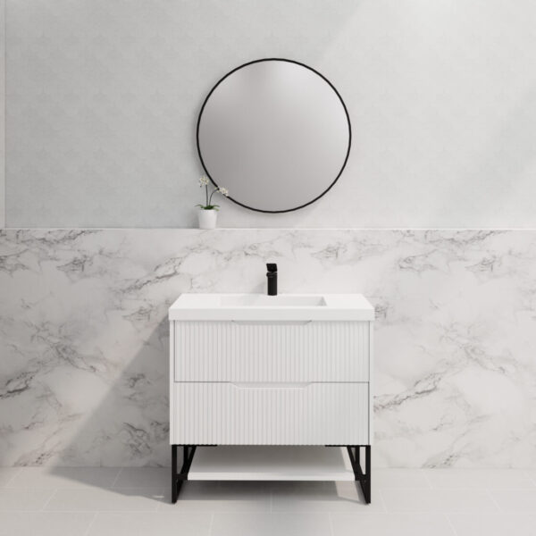 900mm * Matt White   *Fluted style                        * 2 tiers                 2 Drawers                           *Freestanding