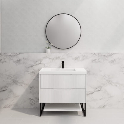 900mm * Matt White   *Fluted style                        * 2 tiers                 2 Drawers                           *Freestanding