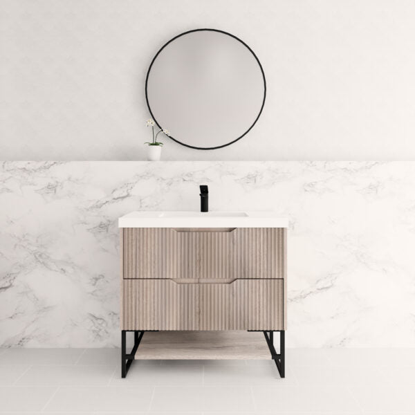 900mm * White oak   *Fluted style                        * 2 tiers                 2 Drawers                           *Freestanding