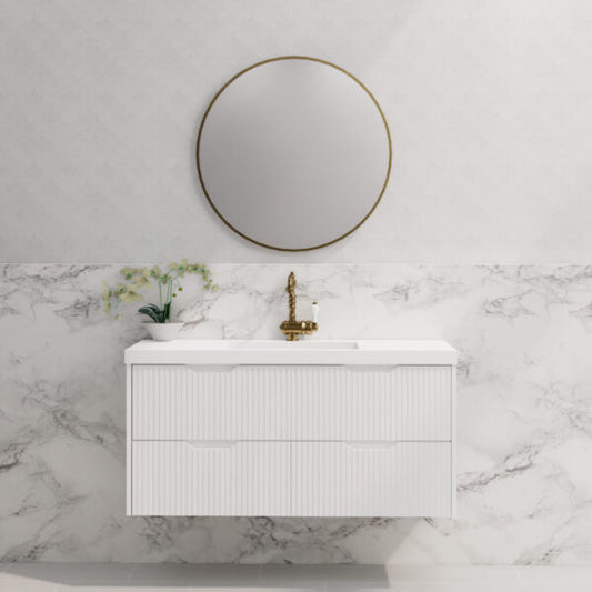 1200mm * Matt White            * Fluted style          *  2 tiers                 4 Drawers                      * Wall Hung