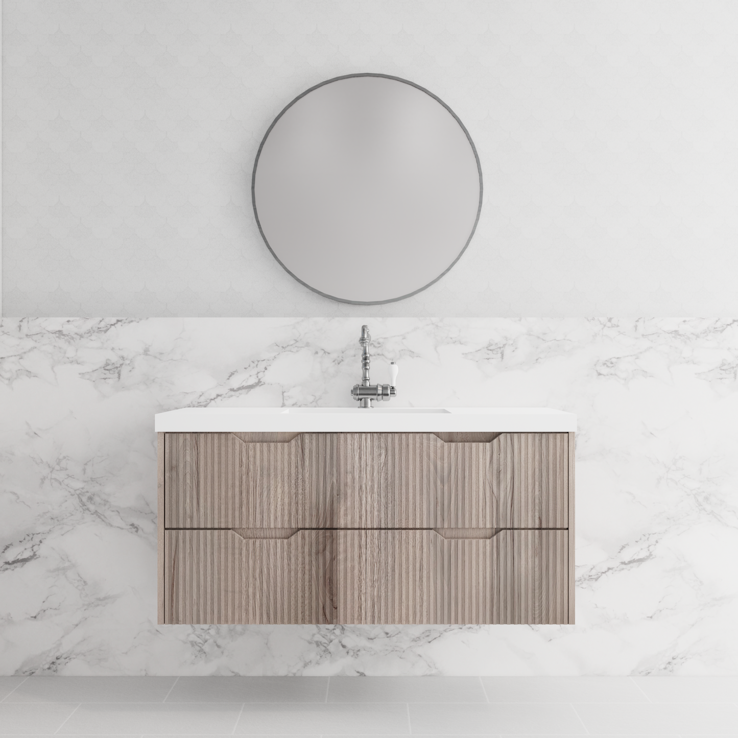 1200mm * White oak           * Fluted style          *  2 tiers                 4 Drawers                      * Wall Hung