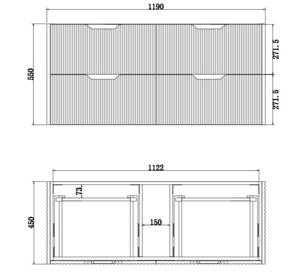 1200mm *Brown oak   *Fluted style                        * 2 tiers                 2 Drawers                           *Wall Hung