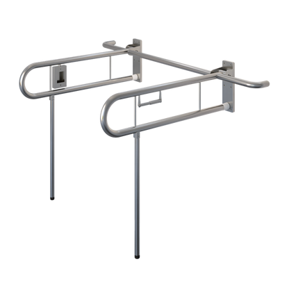 Changing Places Bariatric Twin Drop Down Grab Rails Left-Hand Drop Down Rail contains a Toilet Roll Holder and Right-Hand Drop Down Rail contains a Nurse Call in Satin Stainless Steel * Special Order Product