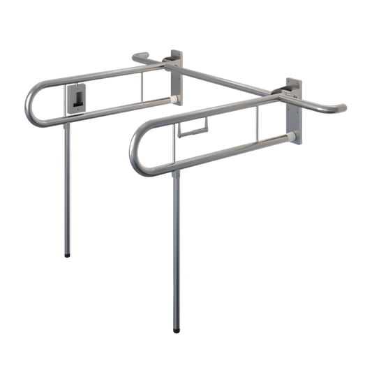 Changing Places Bariatric Twin Drop Down Grab Rails Left-Hand Drop Down Rail contains a Toilet Roll Holder and Right-Hand Drop Down Rail contains a Nurse Call in Satin Stainless Steel * Special Order Product