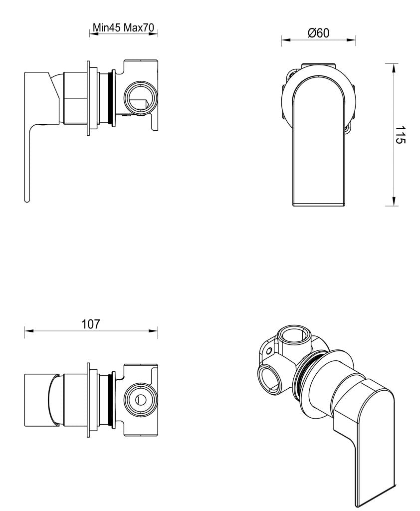 Eleniko Shower Mixer - Round - TRIM KIT - Black