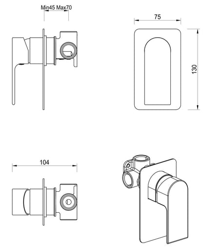 Beki Shower Mixer - Square - TRIM KIT - Brushed Nickel
