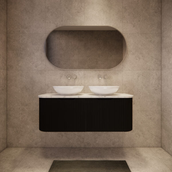 1200mm * Matt Black         * Big curved edge Fluted style                      *1 tier  2 Drawers                         *Wall Hung