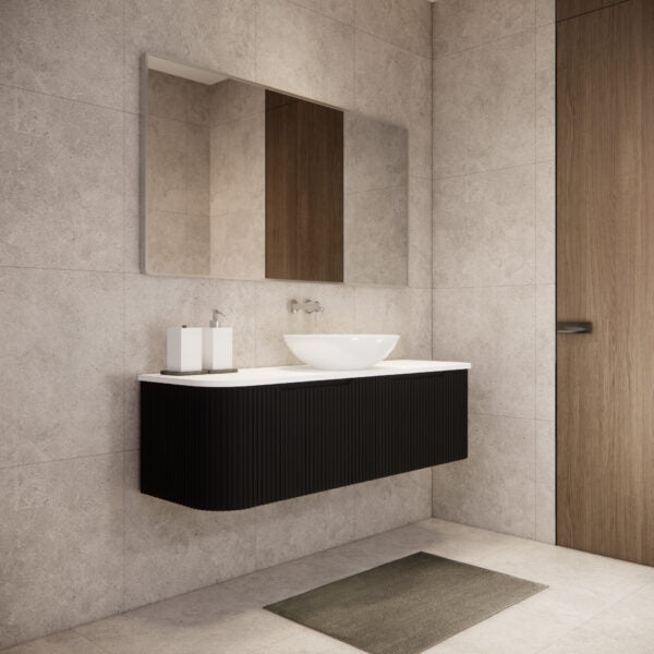 1500mm * Matt Black           * Fluted style          * 1 tier                 2 Drawers                      * Wall Hung