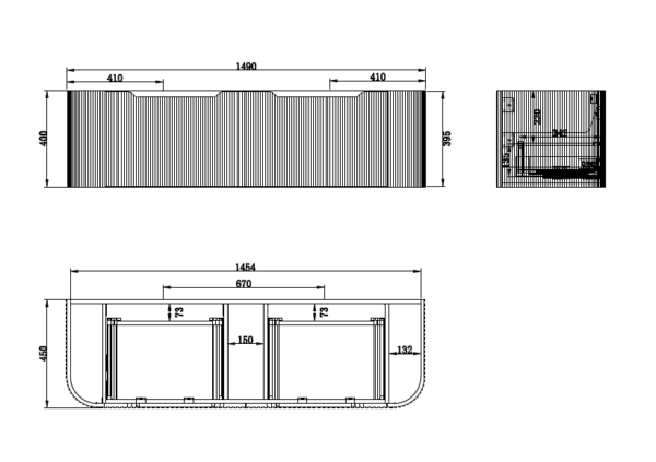 1500mm * Matt White           * Fluted style          * 1 tier                 2 Drawers                      * Wall Hung