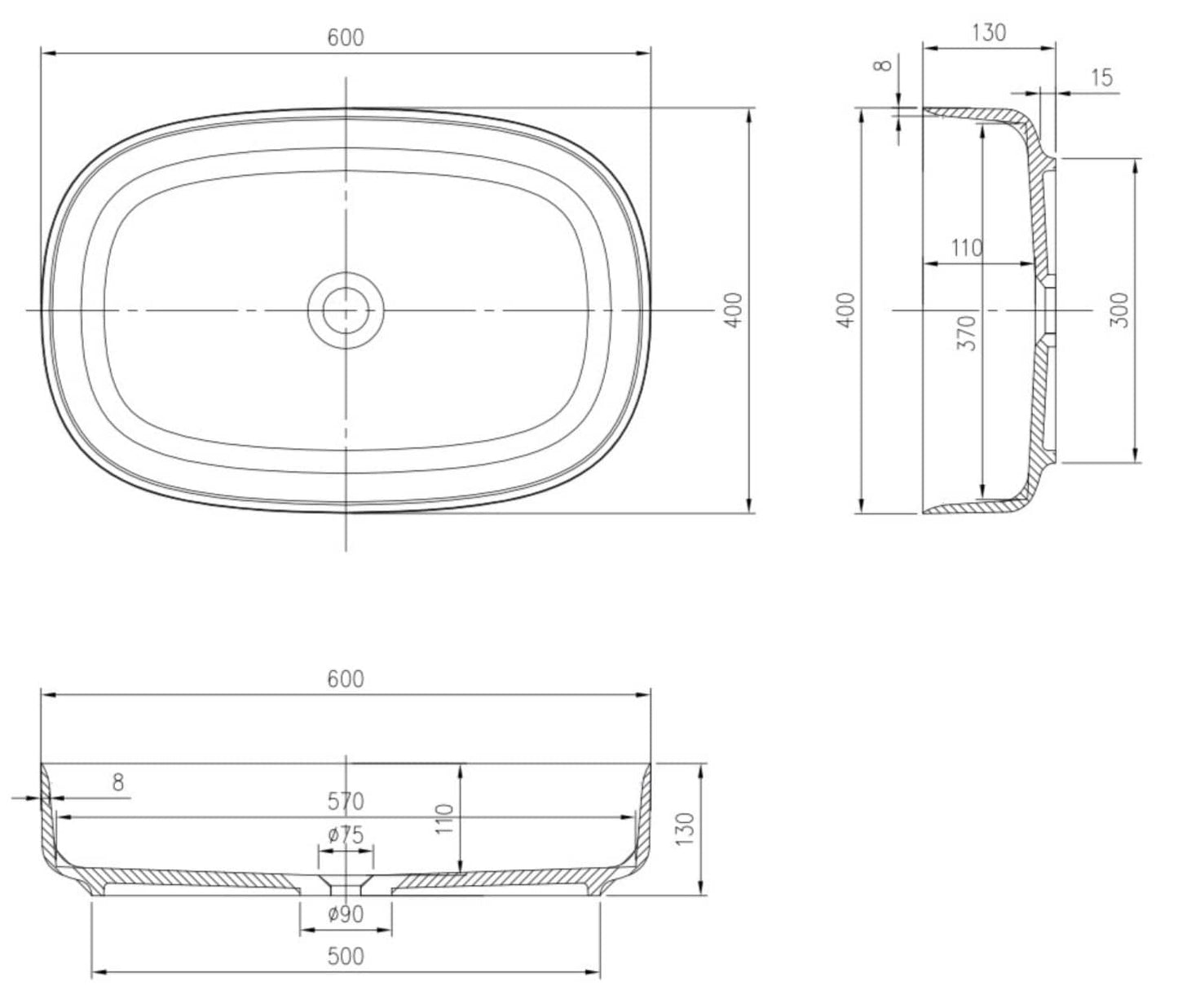 600mm Pietra Bianca - Bianca Above Counter Basins