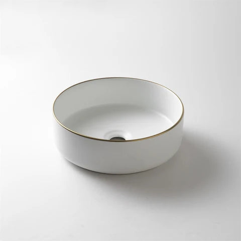 360*360*125mm Matte White With Gold Rim Above Counter Basin