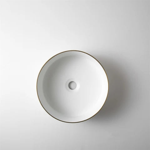 360*360*125mm Matte White With Gold Rim Above Counter Basin