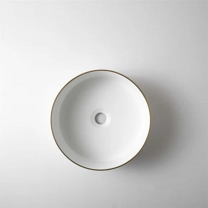 360*360*125mm Matte White With Gold Rim Above Counter Basin
