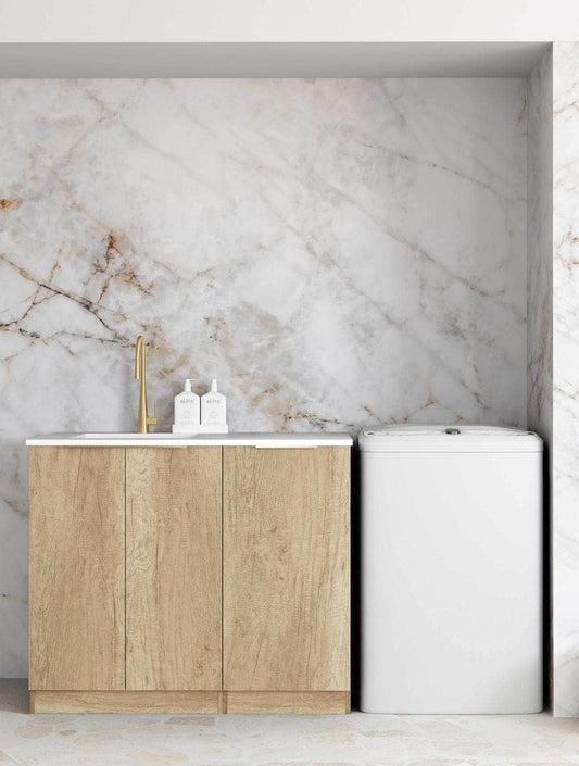 Byron/Bondi Natural Oak Base Laundry Cabinet with Stone Top and Sink 1060x600x900