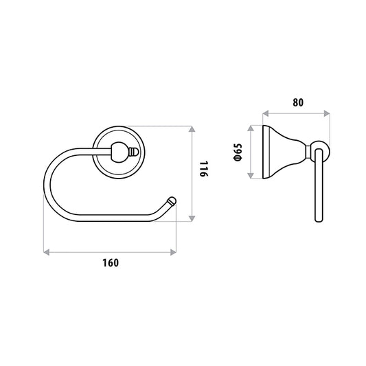 Byron Toilet Roll Holder LESS Flap  - Chrome