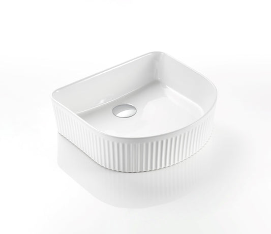 415mm Cascade Fluted Above Counter Basin Matte White Rectangle