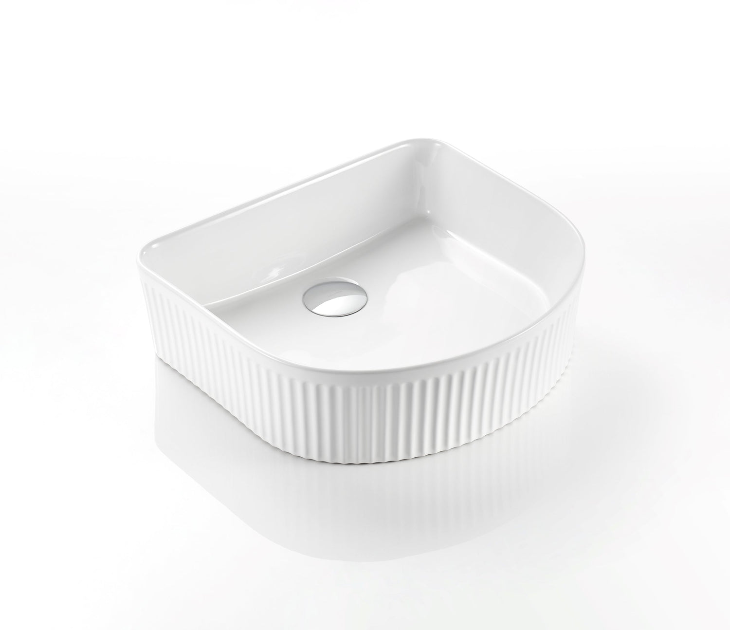 415mm Cascade Fluted Above Counter Basin Gloss White Rectangle