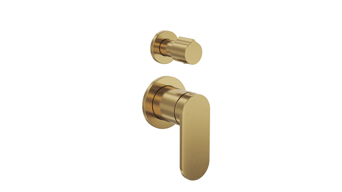 Capo 2-Plate Wall Mixer with Divertor Trim Kit - Brushed Brass