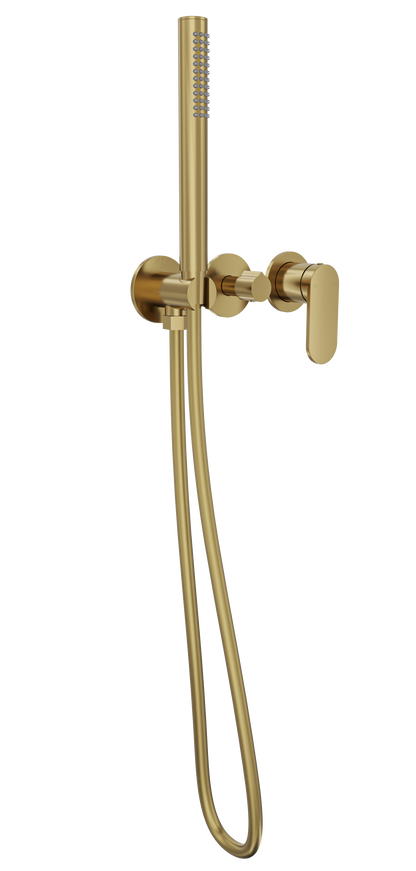 Capo 3-Plate Wall Mixer with Hand Shower Trim Kit - Brushed Brass