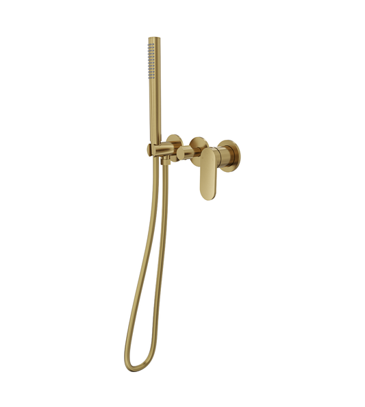 Capo 3-Plate Wall Mixer with Hand Shower Trim Kit - Brushed Brass