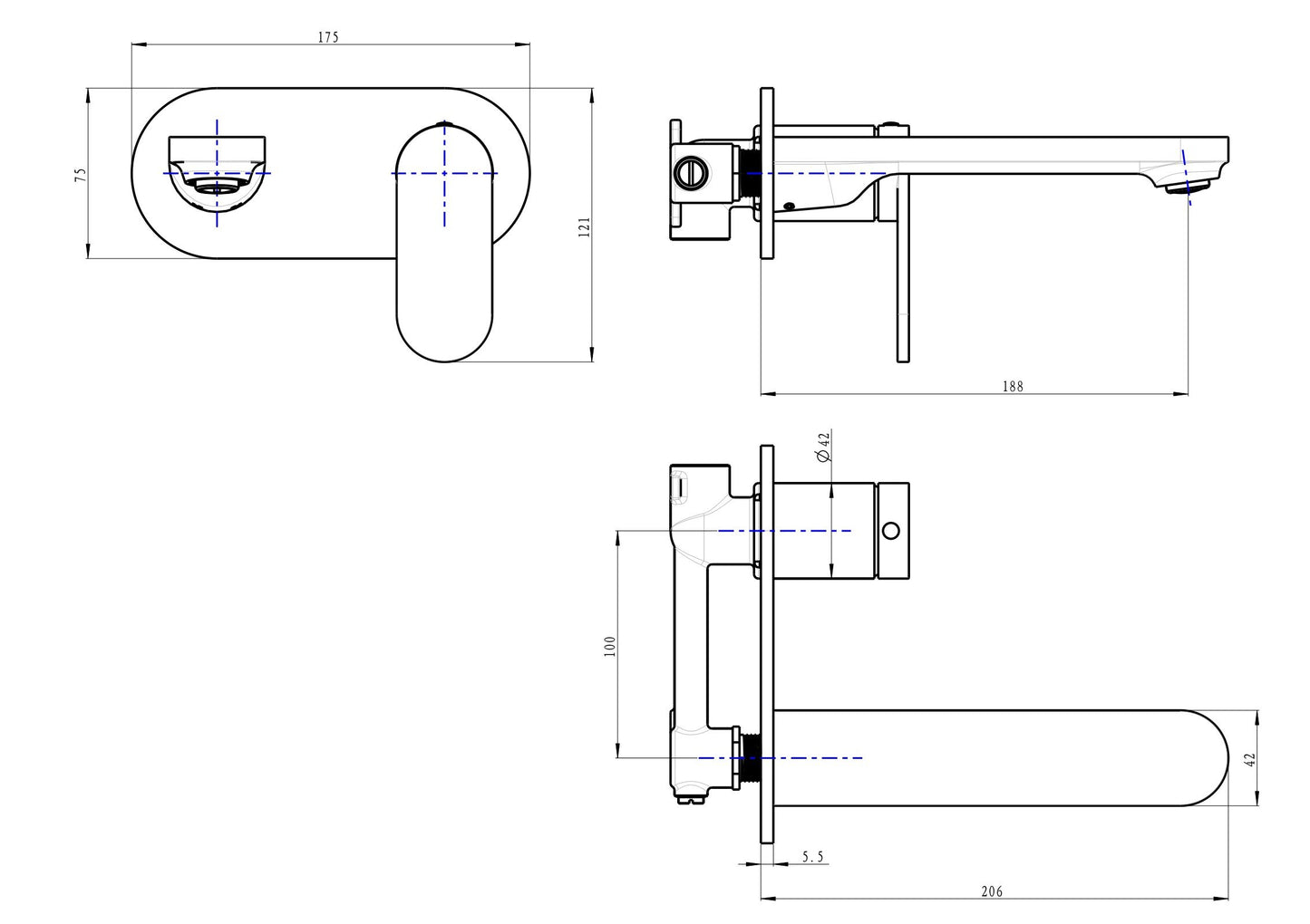 Capo 1-Plate Wall Basin or Bath Mixer - Brushed Brass