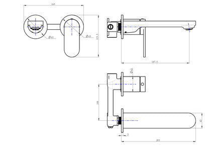 Capo 2-Plate Wall Basin or Bath Mixer - Gunmetal
