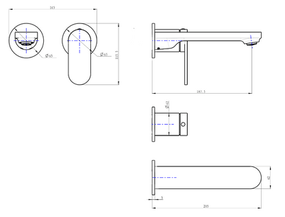 Capo 2-Plate Wall Basin or Bath Mixer Trim Kit - Brushed Brass