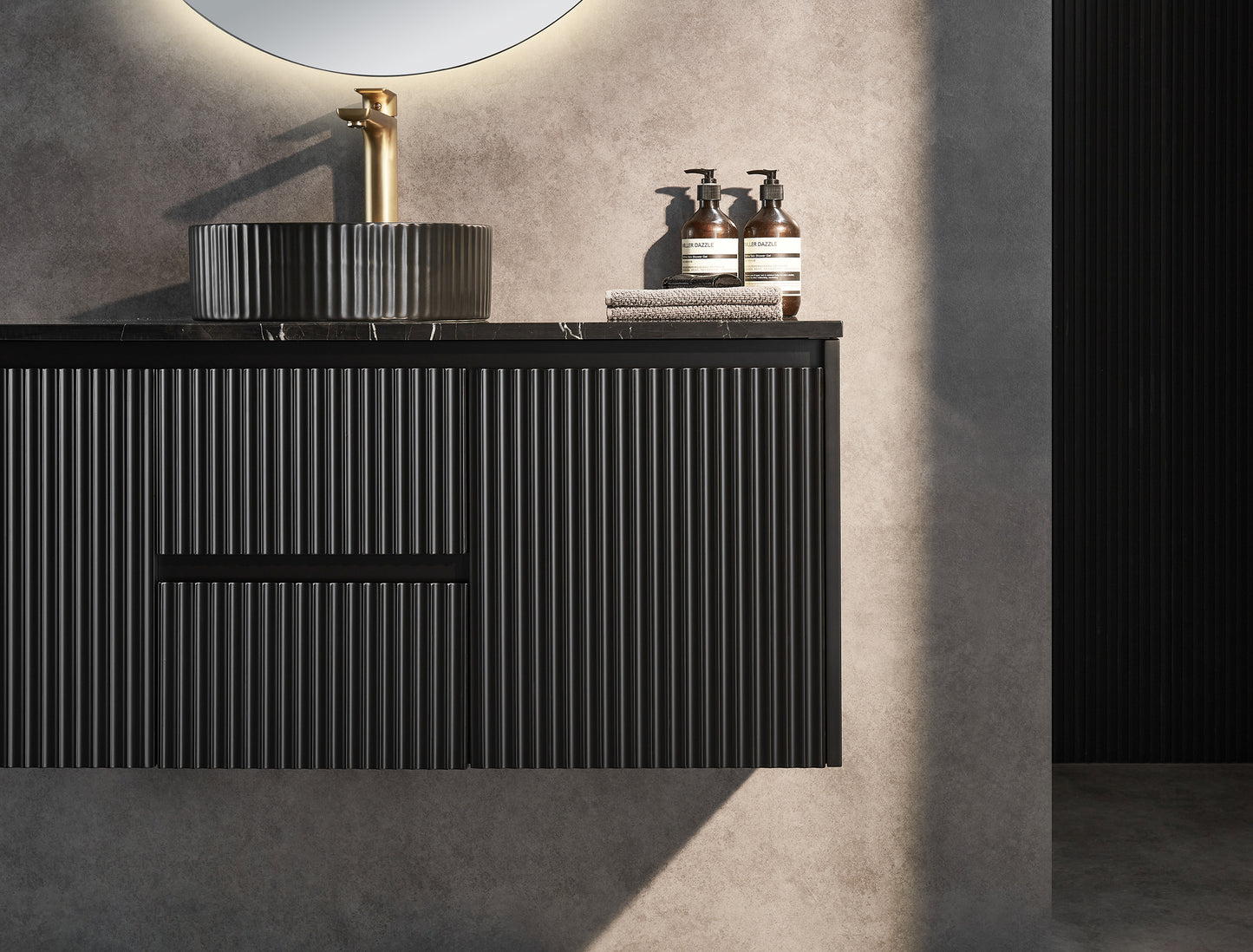 1200mm Brindabella Wall Hung Vanity PVC Center Drawers - Cabinet Only - Single/Double Bowl - Matte Black