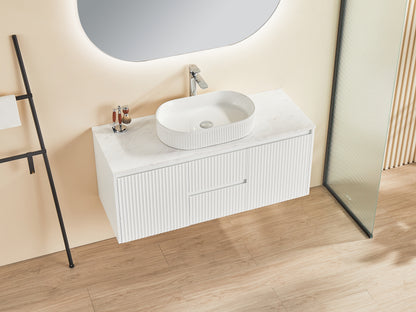 1200mm Brindabella Wall Hung Vanity PVC Center Drawers - Cabinet Only - Single/Double Bowl - Matte White