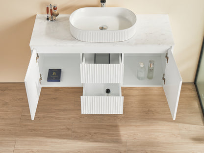 1200mm Brindabella Wall Hung Vanity PVC Center Drawers - Cabinet Only - Single/Double Bowl - Matte White