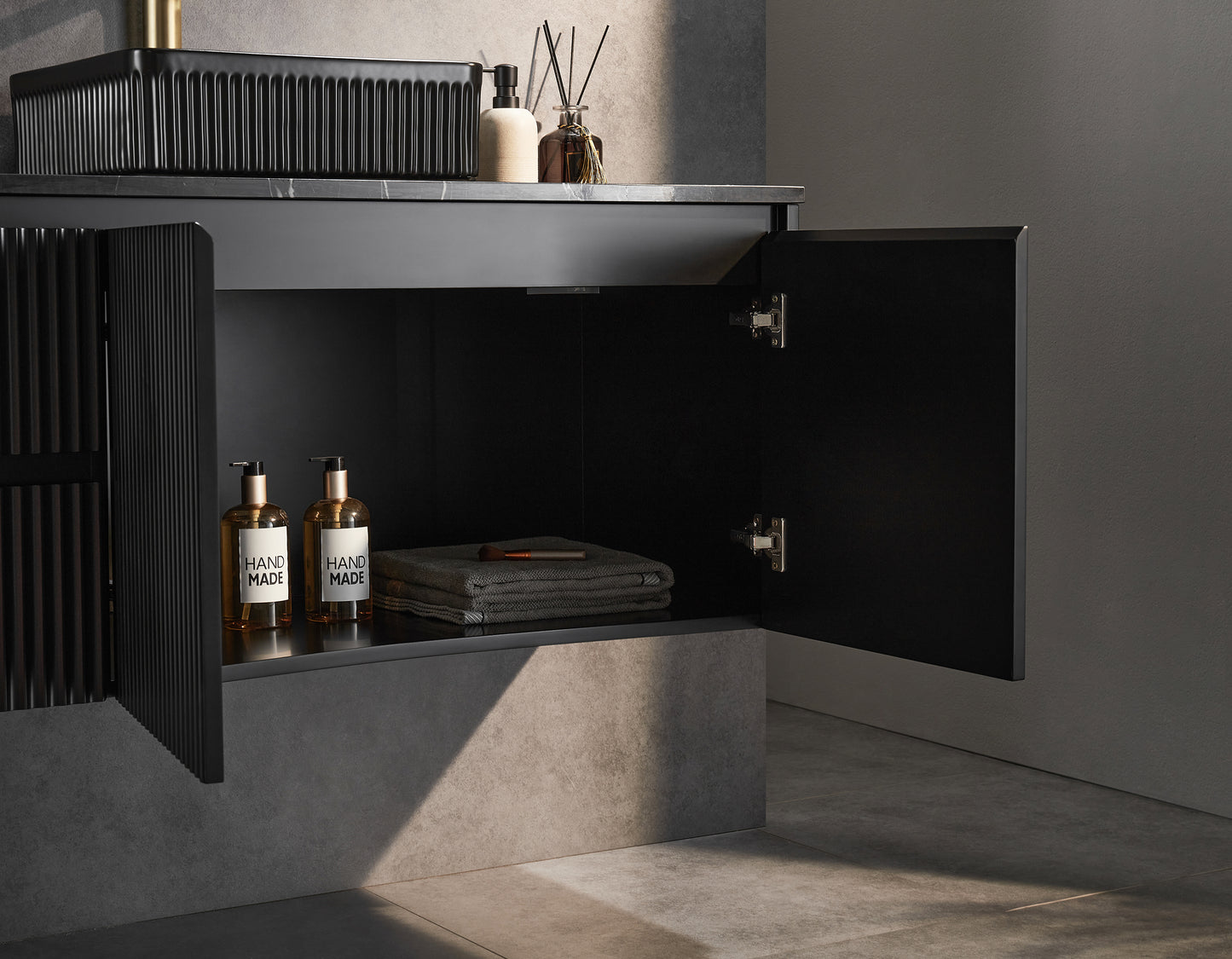 1200mm Brindabella Wall Hung Vanity PVC Left Side Drawers - Cabinet Only - Single Bowl - Matte Black