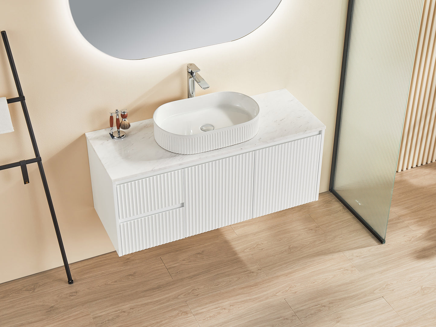 1200mm Brindabella Wall Hung Vanity PVC Left Side Drawers - Cabinet Only - Single Bowl - Matte White