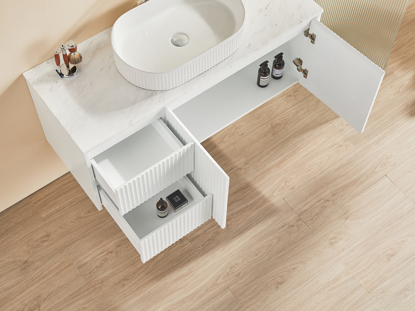 1200mm Brindabella Wall Hung Vanity PVC Left Side Drawers - Cabinet Only - Single Bowl - Matte White