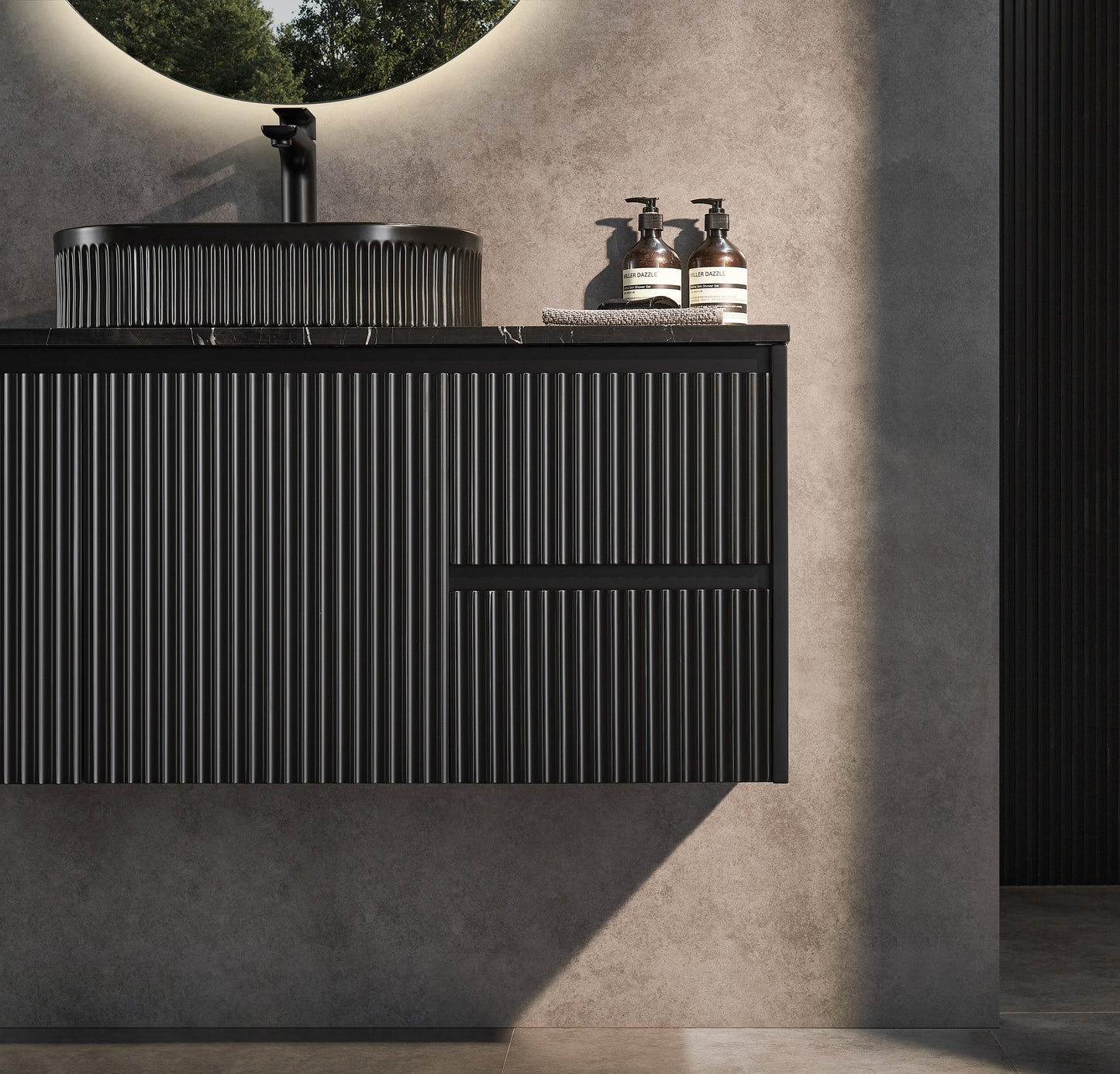 1200mm Brindabella Wall Hung Vanity PVC Right Side Drawers - Cabinet Only - Single Bowl - Matte Black